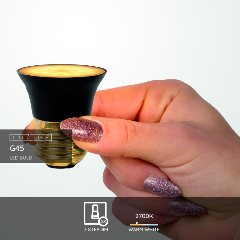 Lucide G45 - LED žiarovka - Ø 4,3 cm - LED Rozm. - E27 - 1x5W 2700K - 3 StepDim - Čierny